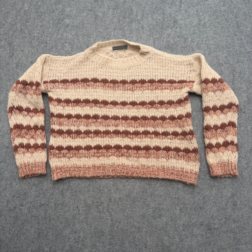 Elsamanda Italy Alpaca Mohair Blend Striped Knit Sweater Cream Brown Small